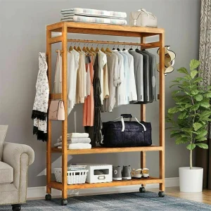 Bamboo Garment Rack with Wheels,